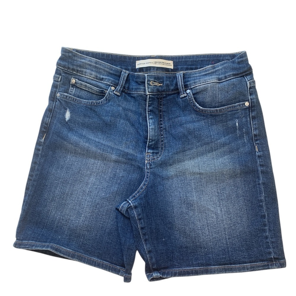 Denver Hayes High-Rise Denim Shorts, Mid Wash, Mid Weight